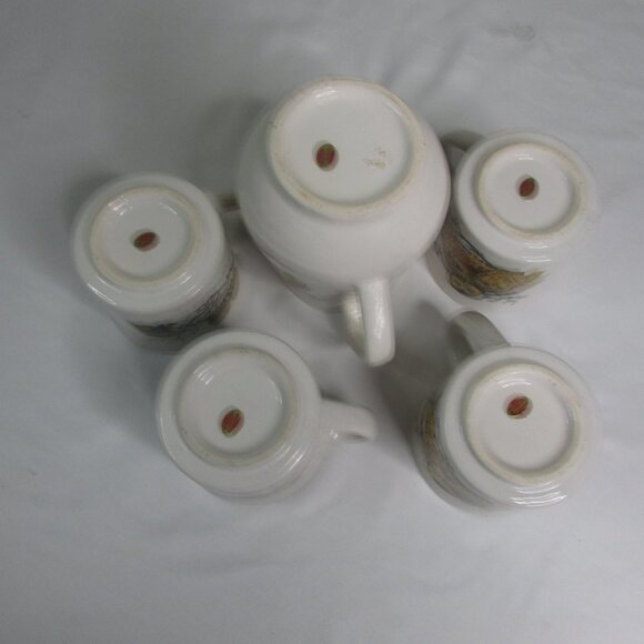 Enesco Tea Pot 4 Mug Set Owls Vintage - Picture 11 of 13